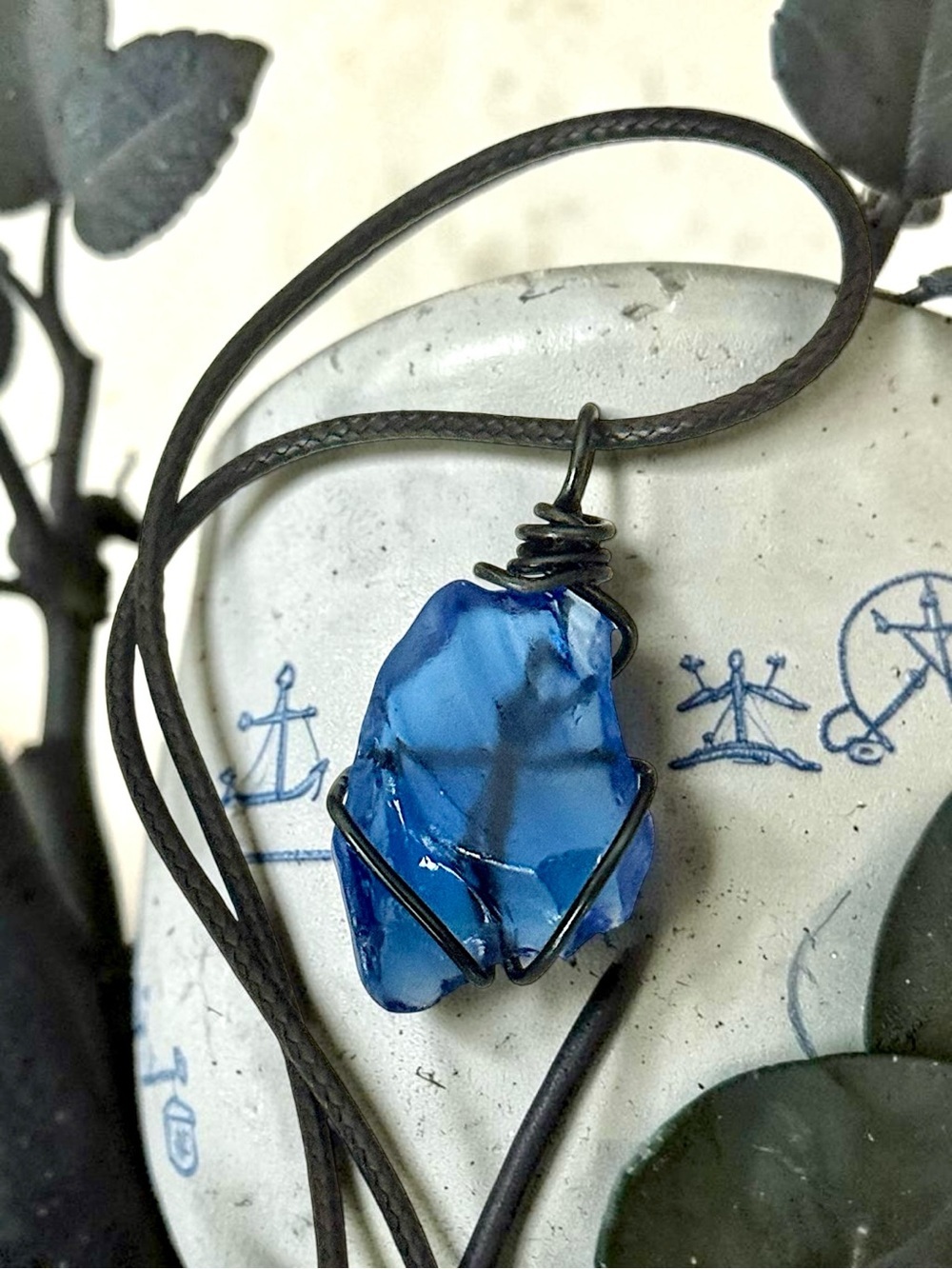 5 For $25💫Handcrafted Wire Wrapped Blue Sea Glass Pendant Necklace